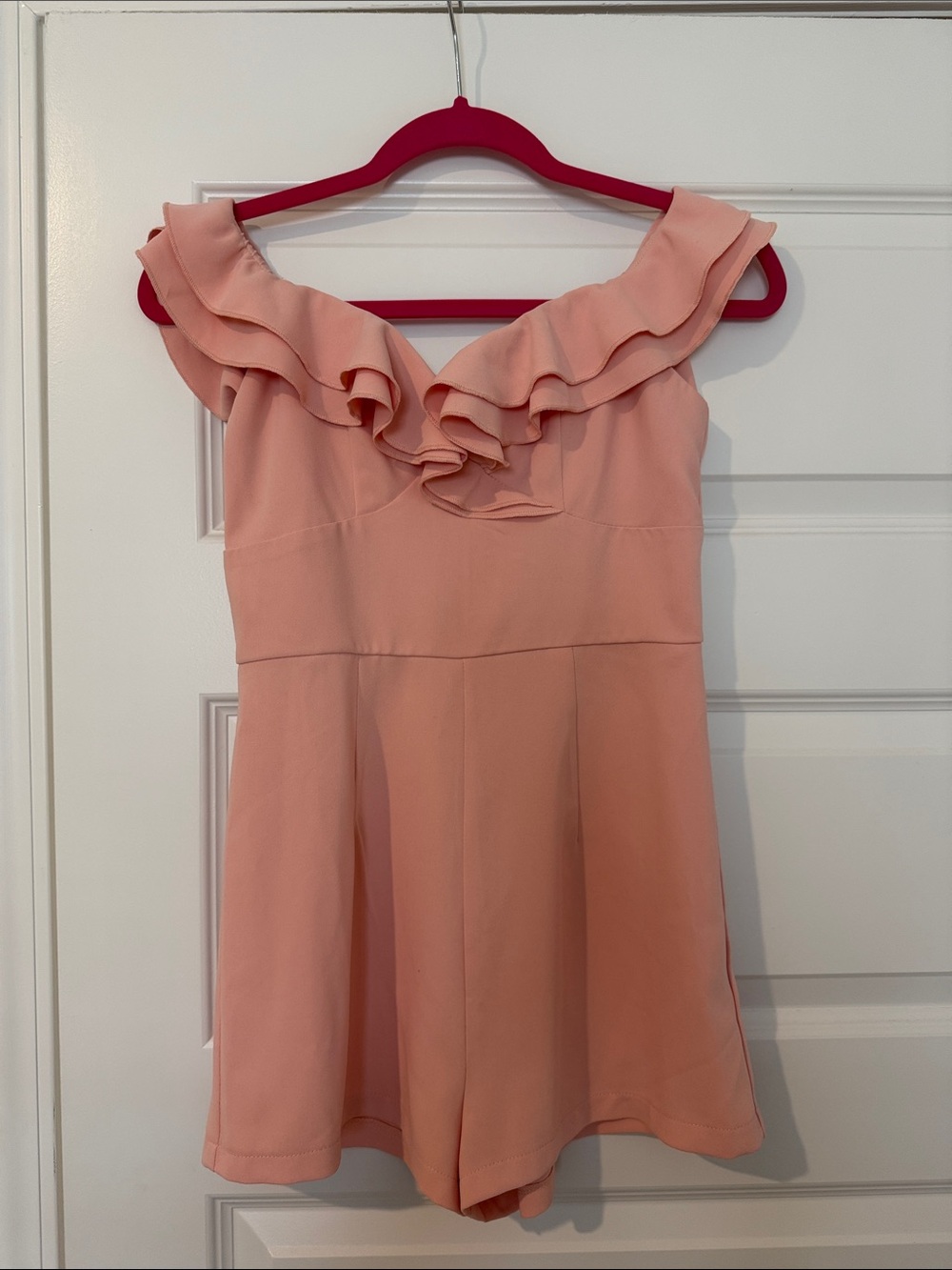 by the way. Peach Ruffle Off-Shoulder Romper